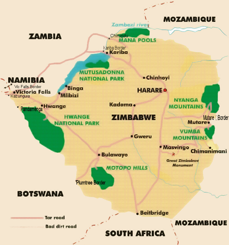 Zimbabwe Lodges and Hotels Map